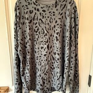 John Varvatos Gray Crewneck Sweater with Black Leopard Print